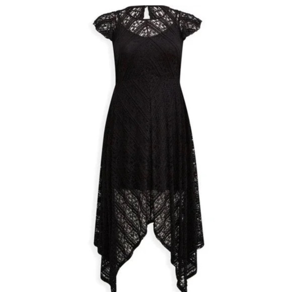 Torrid 1X Deep Black Midi Rayon Slub Lace Trim Dress with Pockets - Picture 12 of 12